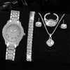 Women's Full Diamond Quartz Watch & Jewelry Set | Luxury Fashion Alloy Pointer Dial Wristwatch