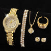 Women's Full Diamond Quartz Watch & Jewelry Set | Luxury Fashion Alloy Pointer Dial Wristwatch